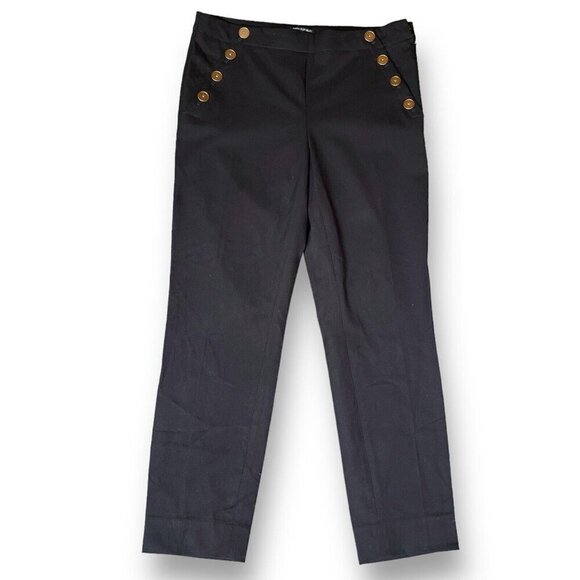 Banana Republic Womens Sloan Sailor Pant Sz 8 Black Slim Ankle Fit Gold Buttons - Picture 3 of 8